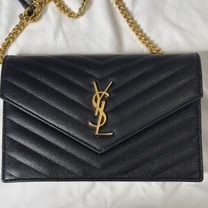 Yves Saint Laurent Black Chevron Leather Clutch